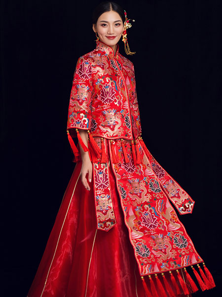 同雙同緣婚紗/禮服品牌2019秋季高(gāo)貴華美(měi)中式禮服，秀禾龍鳳褂新娘禮服